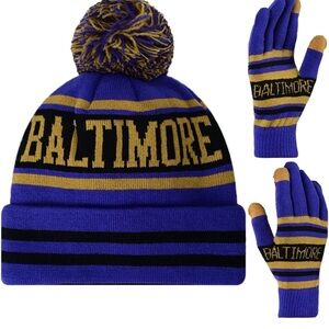 NWT Baltimore Ravens Knit Hat and Gloves Set (Unisex)